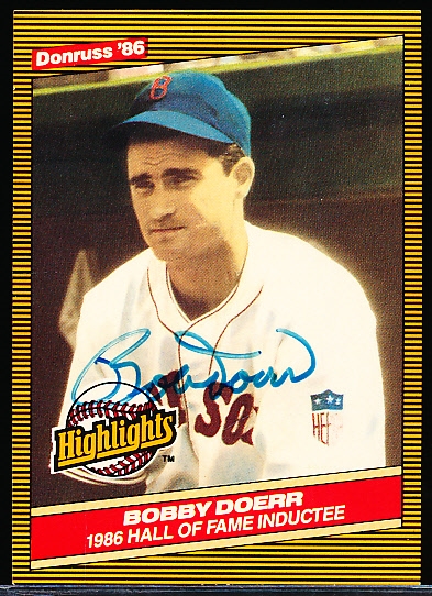 Autographed 1986 Donruss Highlights Bsbl. #32 Bobby Doerr, Red Sox