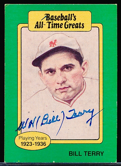 Autographed 1987 Hygrade All-Time Baseball Greats- Bill Terry, Giants
