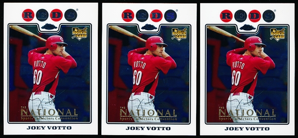 2008 Topps Chrome Bb- “National Convention” Parallel- Only 300 Made! #196 Joey Votto RC, Reds- 3 Cards