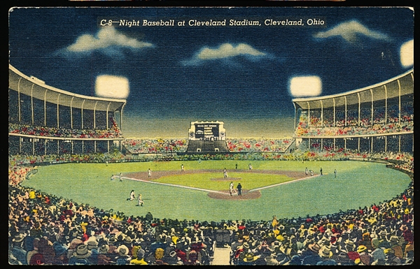 11/24/54 Postmarked Geo. R. Klein News Co. “C-8, 3C-H804 Night Baseball at Cleveland Stadium, Cleveland, Ohio” Linen Postcard