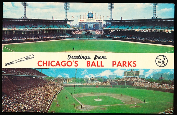 1964 Dexter Press “DT-91303-B Greetings From Chicago’s Ball Parks” Continental Chrome Postcard