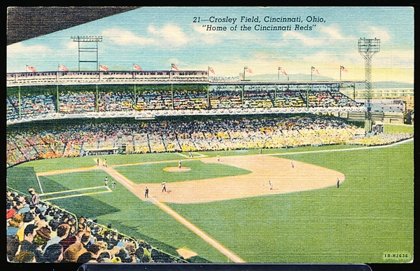 J. Louis Motz News Co. “21, 1B-H2636- Crosley Field, Cincinnati Ohio, Home of the Cincinnati Reds” Linen Postcard