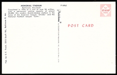 D.E. Traub “P14965 Memorial Stadium” Chrome Postcard