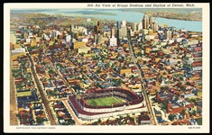 United News Co. “254, OB-H1295 Air View of Briggs Stadium and Skyline of Detroit, Mich.” Linen Postcard