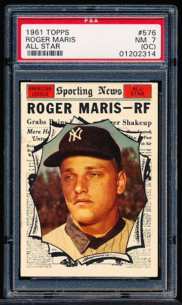 1961 Topps Baseball- #576 Roger Maris All Star- PSA NM 7 (OC)- Hi#.