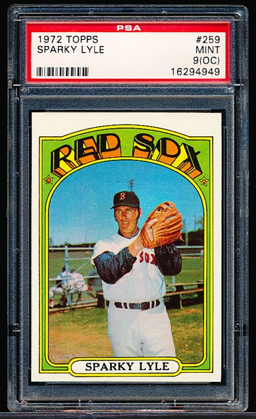 1972 Topps Baseball- #259 Sparky Lyle, Red Sox- PSA Mint 9 (OC)