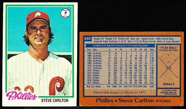 1978 Topps Bb- #540 Steve Carlton, Phillies- 25 Cards