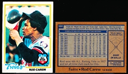 1978 Topps Bb- #580 Rod Carew, Twins- 22 Cards