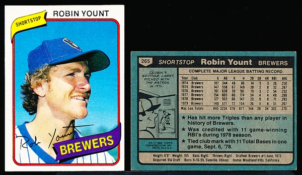 1980 Topps Bb- #265 Robin Yount, Brewers- 30 Cards