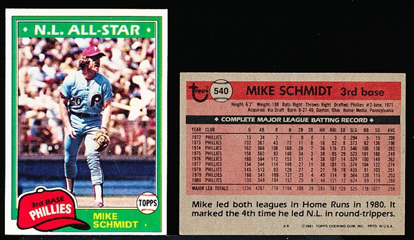 1981 Topps Baseball- #540 Mike Schmidt, Phillies- 50 Cards