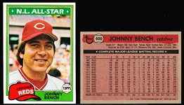 1981  Topps Bb- #600 Johnny Bench, Reds- 30 Cards