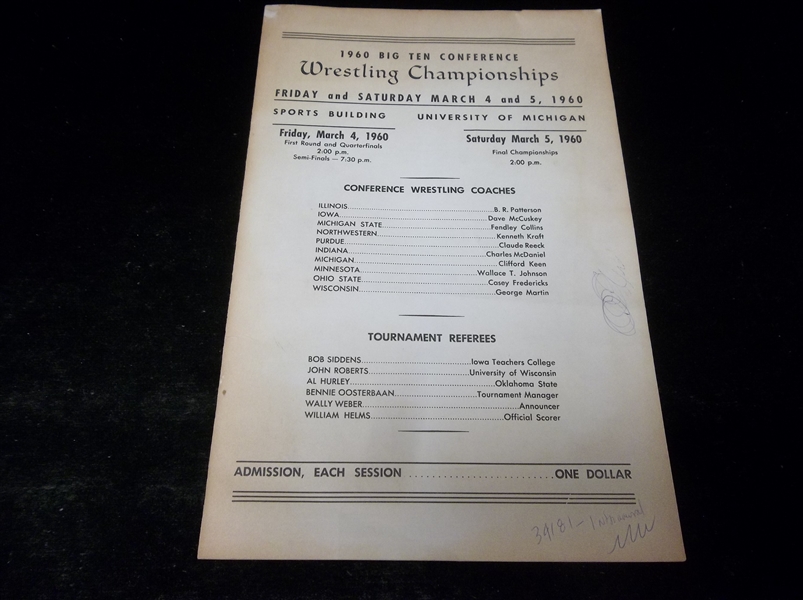 March 4 & 5 1960 Big Ten Wrestling Championship Program