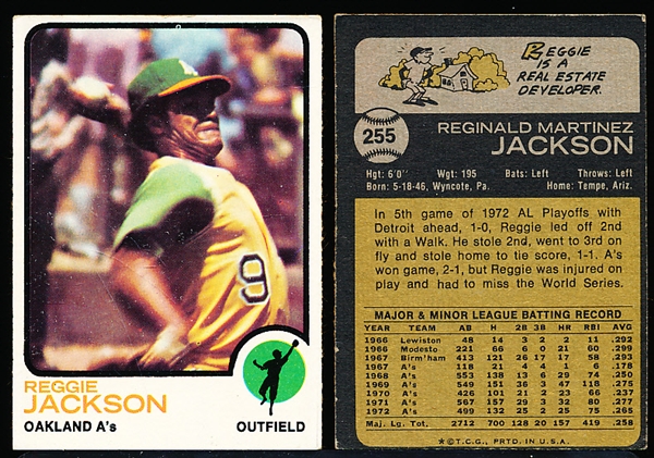 1973 Topps Baseball- #255 Reggie Jackson, A’s- 8 Cards