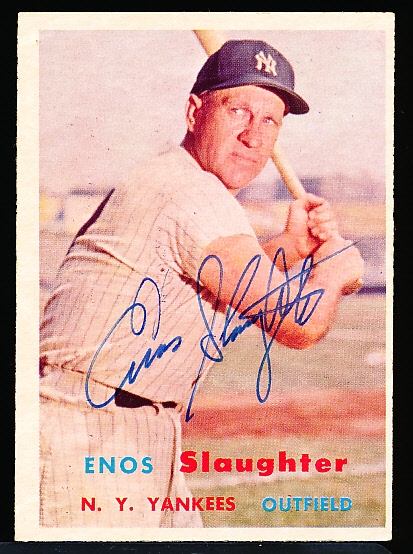 Autographed 1957 Topps Bsbl. #215 Enos Slaughter, Yankees