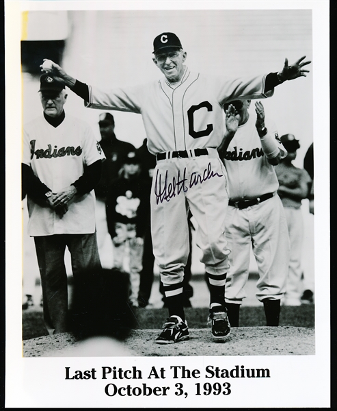 Autographed Mel Harder Cleveland Indians MLB “Last Pitch at the Stadium” B/W 8” x 10” Photo