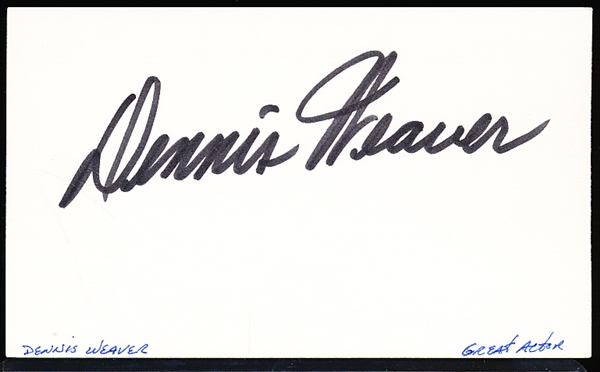 Autographed Dennis Weaver Hollywood/TV Actor Index Card