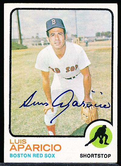 Auto’d 1973 Topps Bsbl. #165 Luis Aparicio, Red Sox