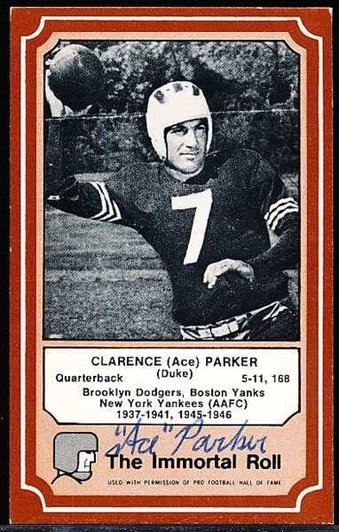 Autographed 1975 Fleer The Immortal Roll Pro FB HOF #68 Ace Parker