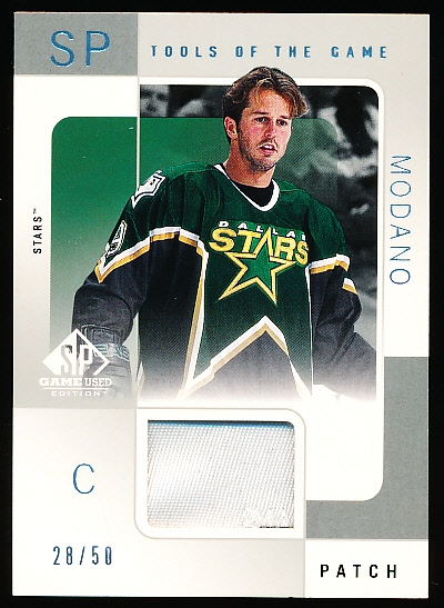 2000-01 SP Game Used Hockey- “Game Used Patch Card”- #PMO Mike Modano, Stars- #28/50