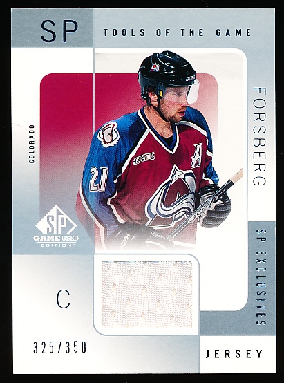 2000-01 SP Game Used Hockey- “Tools of the Game- SP Exclusives”- #PF Peter Forsberg, Avs- #325/350