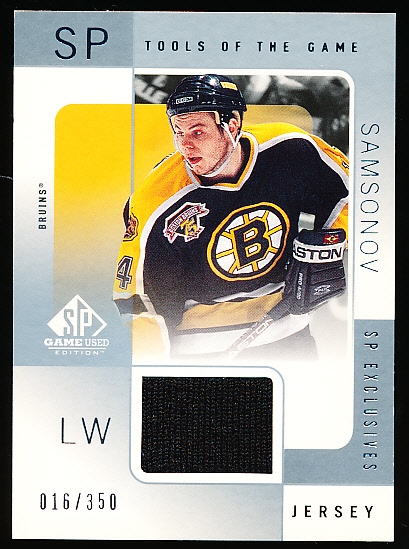 2000-01 SP Game Used Hockey- “Tools of the Game- SP Exclusives”- #SS Sergei Samsonov, Bruins- #016/350