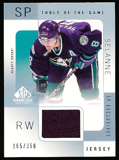 2000-01 SP Game Used Hockey- “Tools of the Game- SP Exclusives”- #TS Teemu Selanne, Ducks- #165/350
