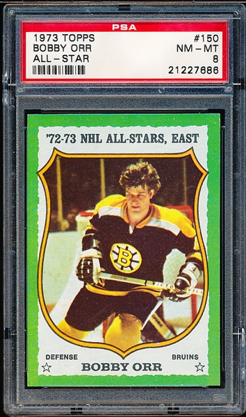 1973-74 Topps Hockey- #150 Bobby Orr, Bruins- PSA Nm-Mt 8