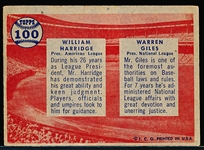 1957 Topps Bb- #100 Harridge/ Giles