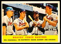 1958 Topps Baseball- #351 Braves Fence Busters- Crandall/ Mathews/ Aaron/ Adcock