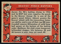 1958 Topps Baseball- #351 Braves Fence Busters- Crandall/ Mathews/ Aaron/ Adcock