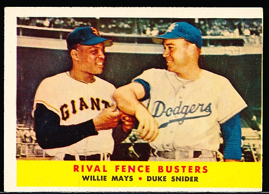 1958 Topps Baseball- #436 Rival Fence Busters- Willie Mays/ Duke Snider