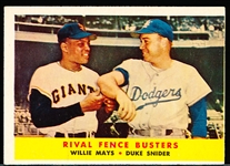 1958 Topps Baseball- #436 Rival Fence Busters- Willie Mays/ Duke Snider