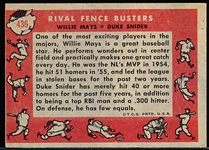 1958 Topps Baseball- #436 Rival Fence Busters- Willie Mays/ Duke Snider