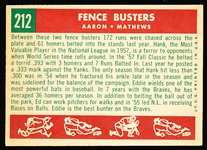 1959 Topps Baseball- #212 Fence Busters- Hank Aaron/ Eddie Mathews