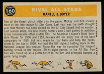 1960 Topps Bb- #160 Mantle/ Boyer