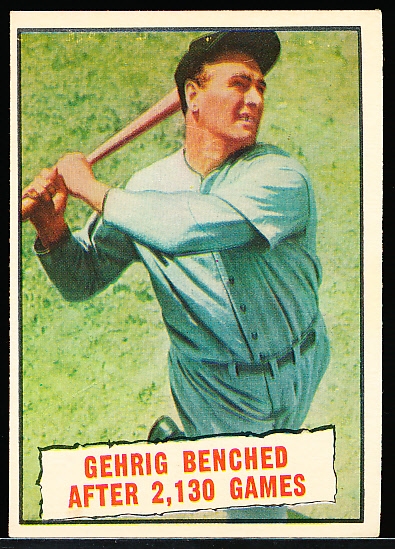 1961 Topps Bb- #405 Gehrig Benched After 2130 Games