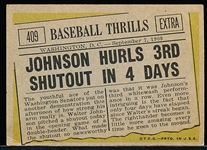 1961 Topps Bb- #409 Johnson Hurls 3rd Shutout in 4 Days