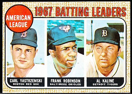 1968 Topps Baseball- #2 AL Batting Leaders- Yaz/ F. Robinson/ Kaline