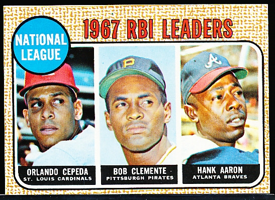 1968 Topps Baseball- #3 NL RBI Leaders- Cepeda/ Clemente/ Aaron
