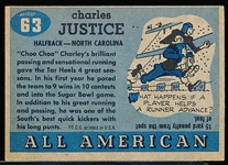 1955 Topps All American Football- #63 Charlie Justice, North Carolina