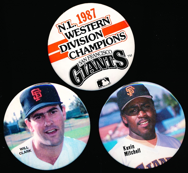 1987-89 San Francisco Giants MLB 3” Diameter Pins- 9 Asst.