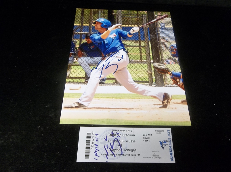 Autographed Nash Knight Dunedin Blue Jays MiLB Photo and Ticket Stub From Sept. 2, 2018, where he played all 9 Positions on the Field