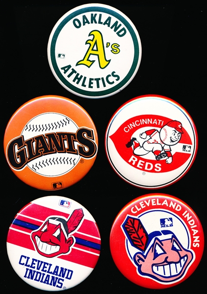 5 Diff. 3-¾” Diameter MLB Team Logo Pins