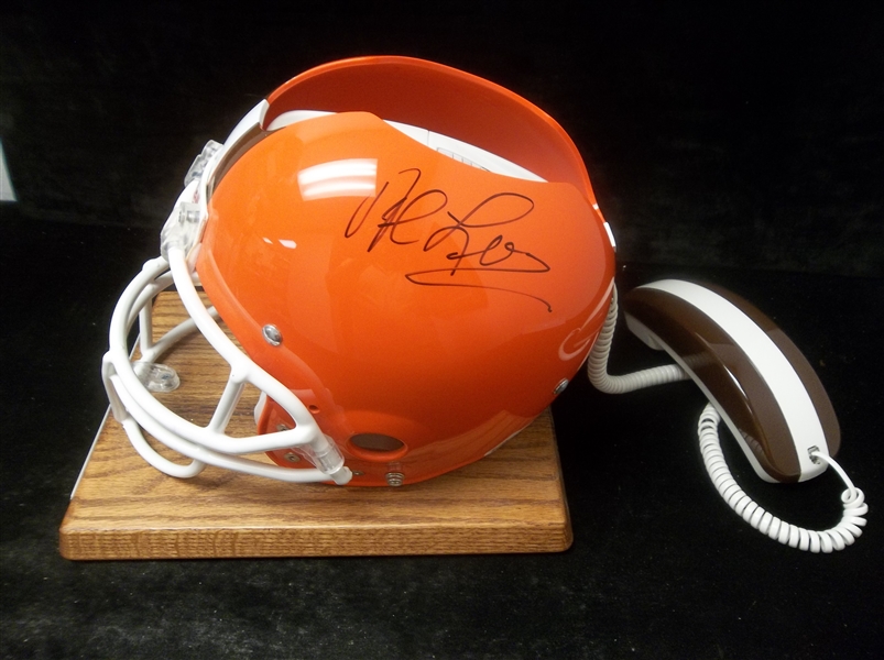 Autographed Riddell Cleveland Browns Helmet Phone Signed by Team Owners Al Lerner & Carmen Policy