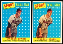 1958 Topps Baseball- #494 Warren Spahn All Star- 2 Cards