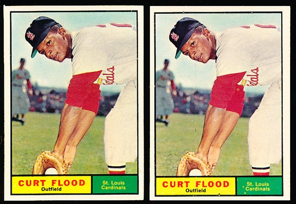 1961 Topps Bb- #438 Curt Flood, Cardinals- 2 Cards