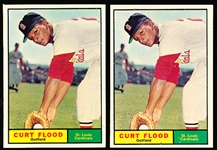 1961 Topps Bb- #438 Curt Flood, Cardinals- 2 Cards