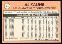 1969 Topps Baseball- #410 Al Kaline, Tigers