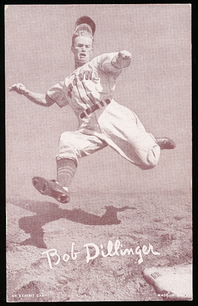 1947-66 Baseball Exhibit- Bob Dillinger, Browns- “An Exhibit Card” bottom left Variation