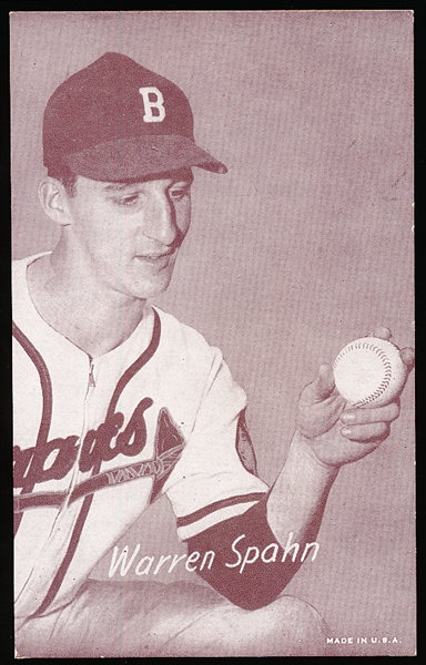1947-66 Baseball Exhibit- Warren Spahn, Braves (B on hat)